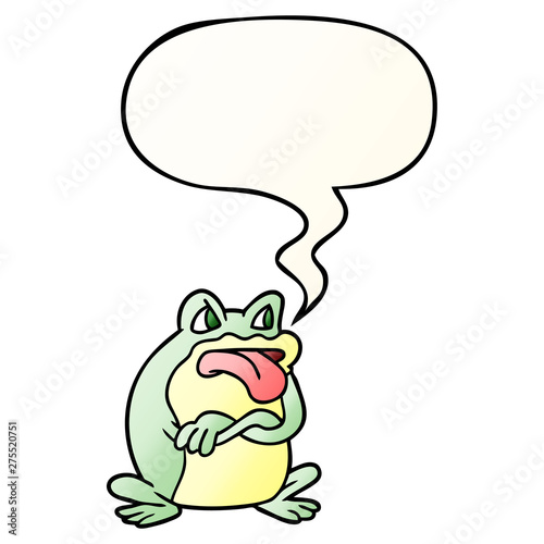 grumpy cartoon frog and speech bubble in smooth gradient style