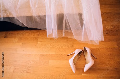 wedding concept. luxury bride's shoes