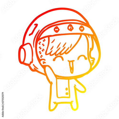 warm gradient line drawing cartoon happy astronaut girl waving