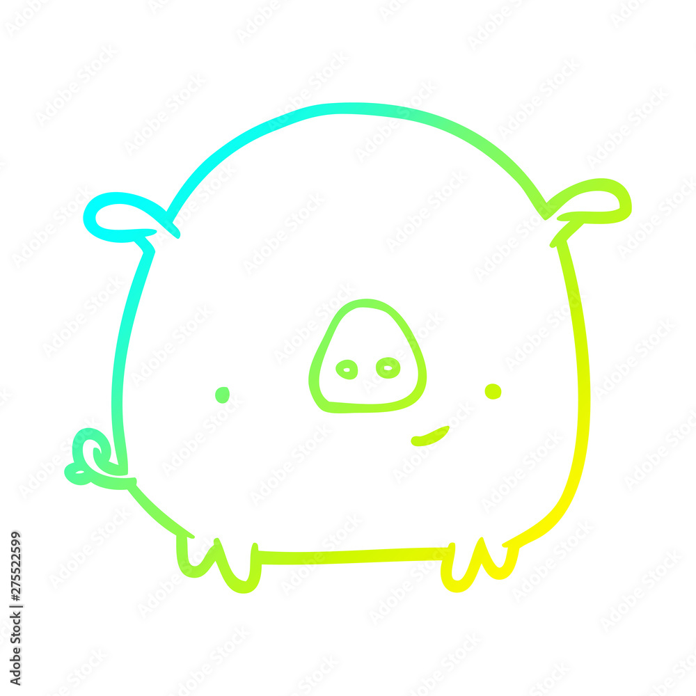 cold gradient line drawing happy pig