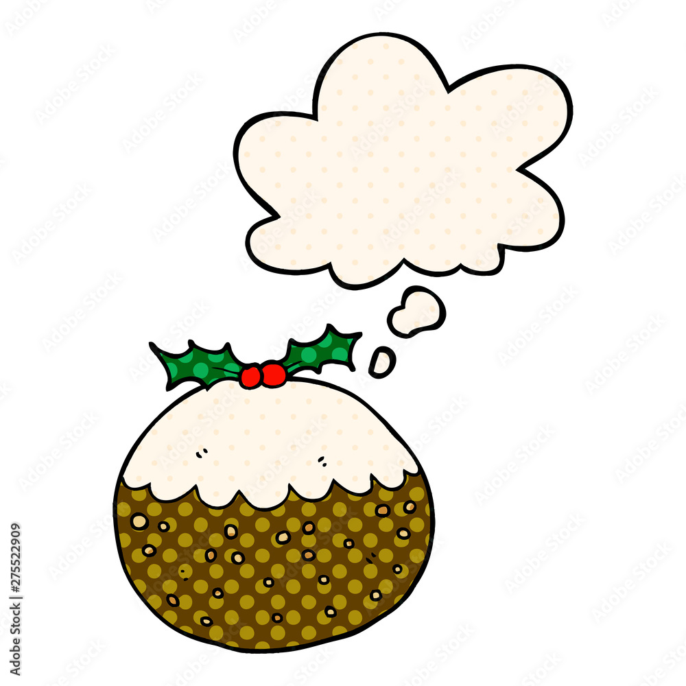 cartoon christmas pudding and thought bubble in comic book style cartoon christmas pudding and thought bubble in comic book style