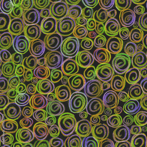 seamless pattern, hand illustration, curls and circles. Design for fabric, wallpaper, wrapping paper, prints.