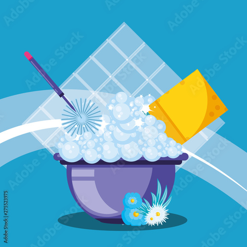 housekeeping tools and bucket with foam
