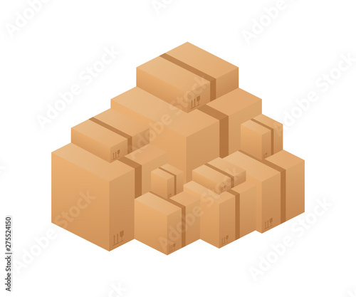 Pile of stacked sealed goods cardboard boxes. Vector stock illustration.