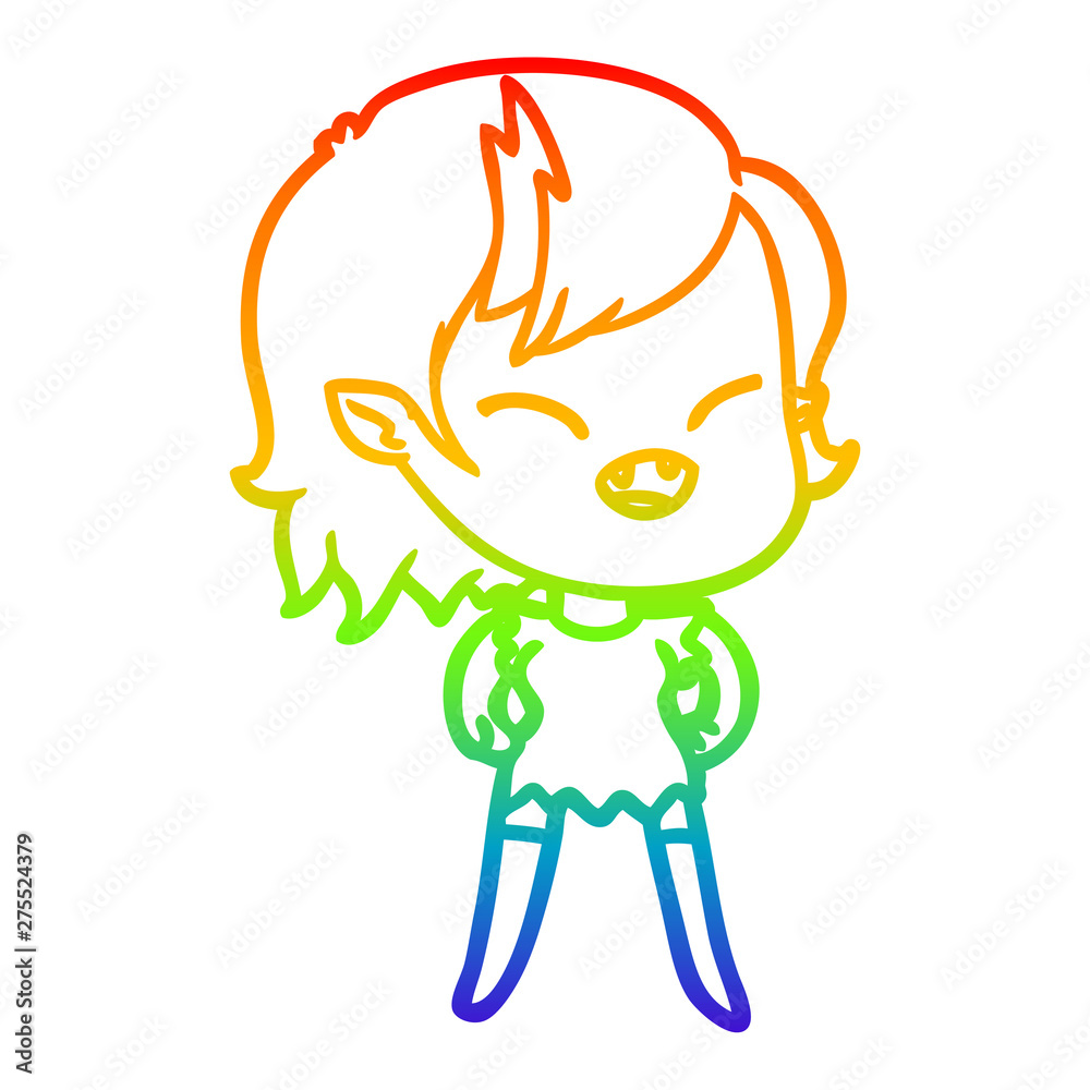 rainbow gradient line drawing cartoon laughing vampire girl rainbow gradient line drawing cartoon laughing vampire girl