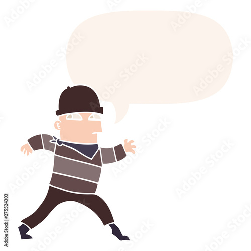 cartoon thief and speech bubble in retro style
