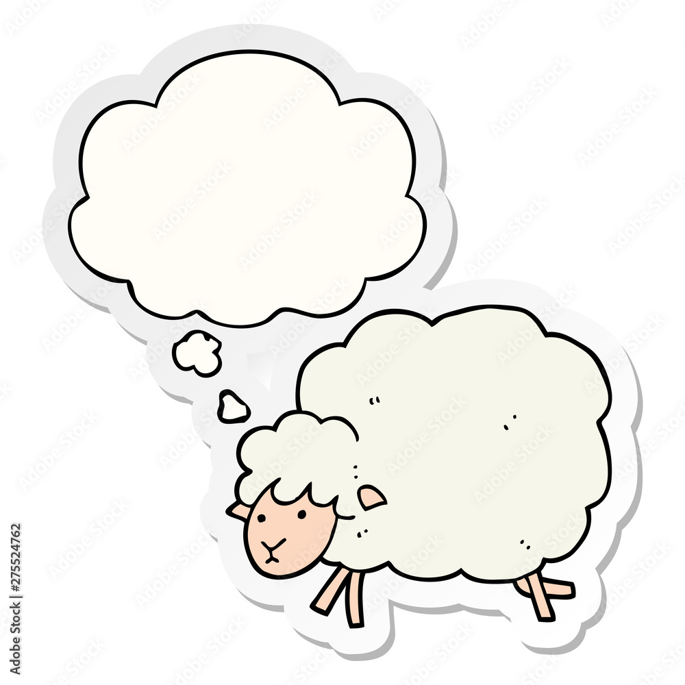 cartoon sheep and thought bubble as a printed sticker cartoon sheep and thought bubble as a printed sticker