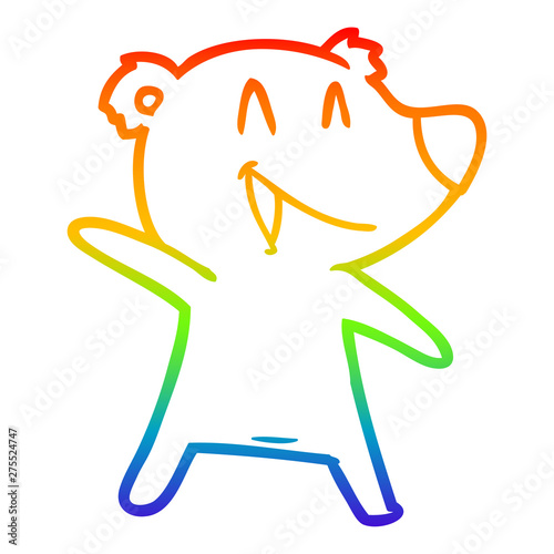 rainbow gradient line drawing laughing bear cartoon