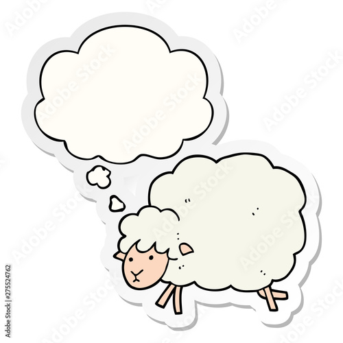 cartoon sheep and thought bubble as a printed sticker