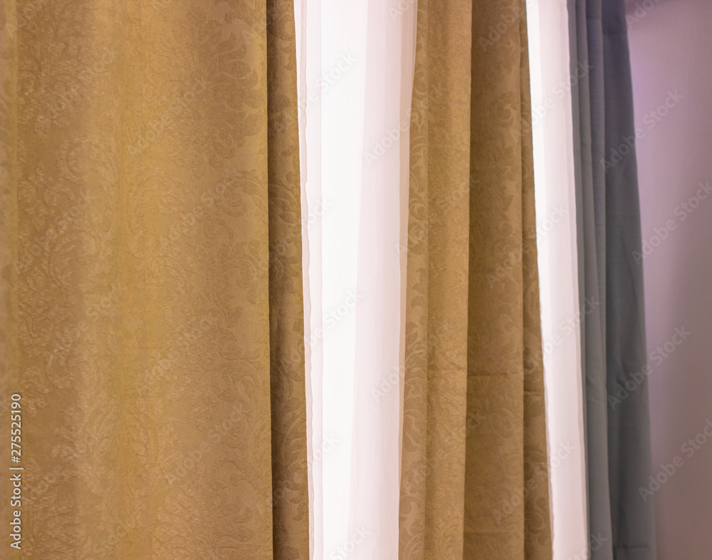 Fototapeta premium curtain folds perspective photography of calming colors interior window decor background 