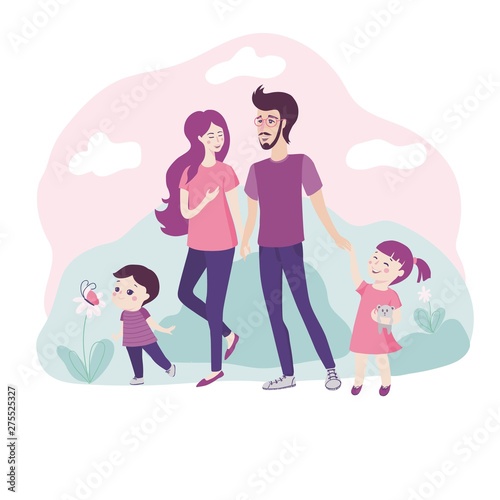 PrintHappy young family walking together in nature