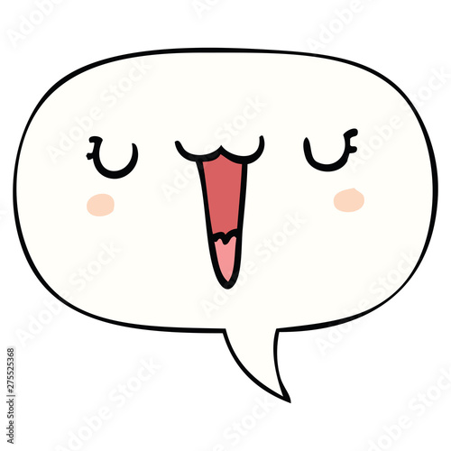 cute happy cartoon face and speech bubble