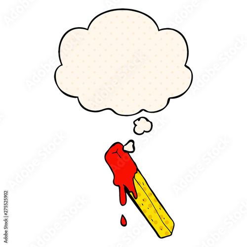 cartoon dipped fry and thought bubble in comic book style