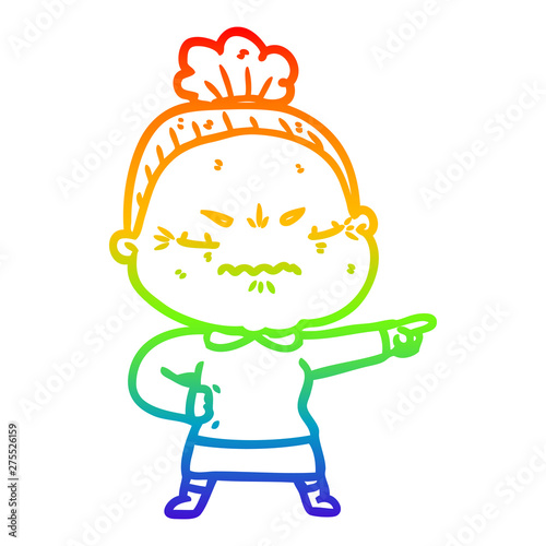 rainbow gradient line drawing cartoon annoyed old lady