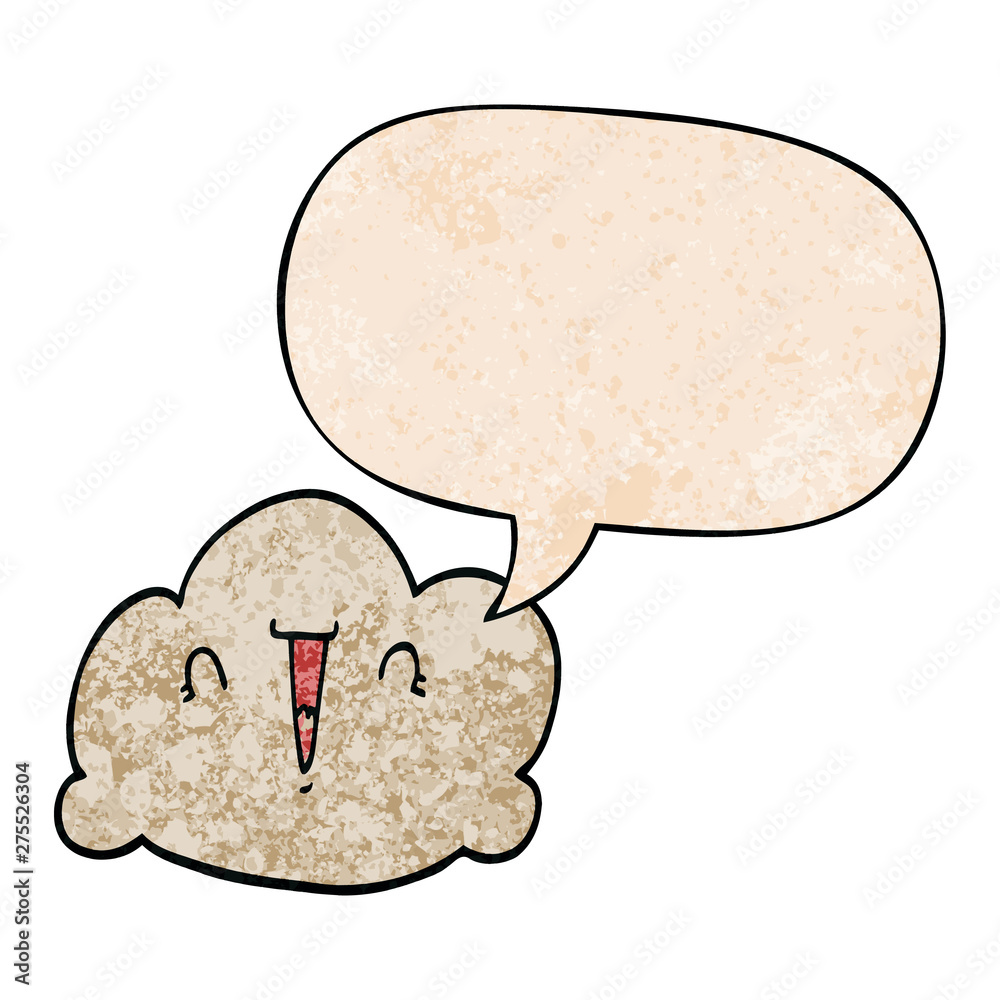 cartoon cloud and speech bubble in retro texture style