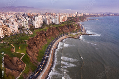Panoramic aerial view of Miraflores and the cliff in Lima, Peru