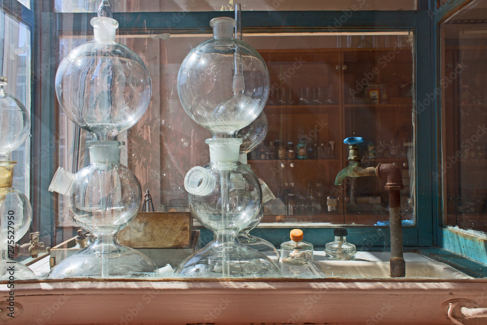Still-life of a chemical laboratory flasks and test tubes