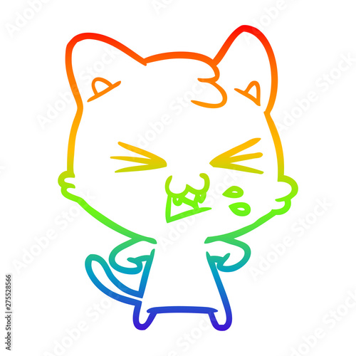 rainbow gradient line drawing cartoon cat hissing