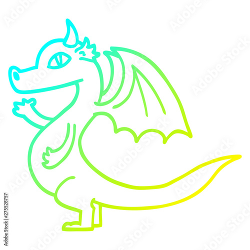 cold gradient line drawing cute cartoon dragon