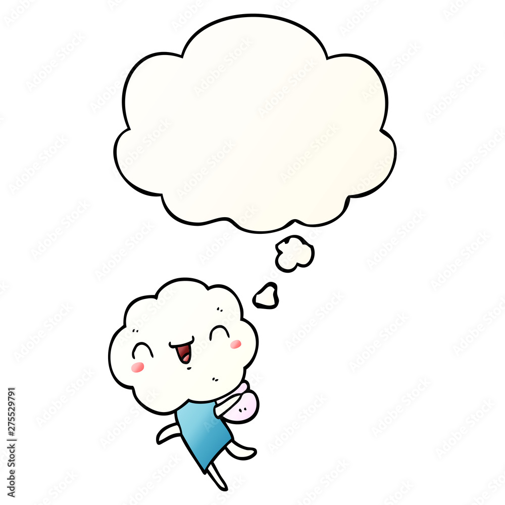 cute cartoon cloud head creature and thought bubble in smooth gradient style cute cartoon cloud head creature and thought bubble in smooth gradient style