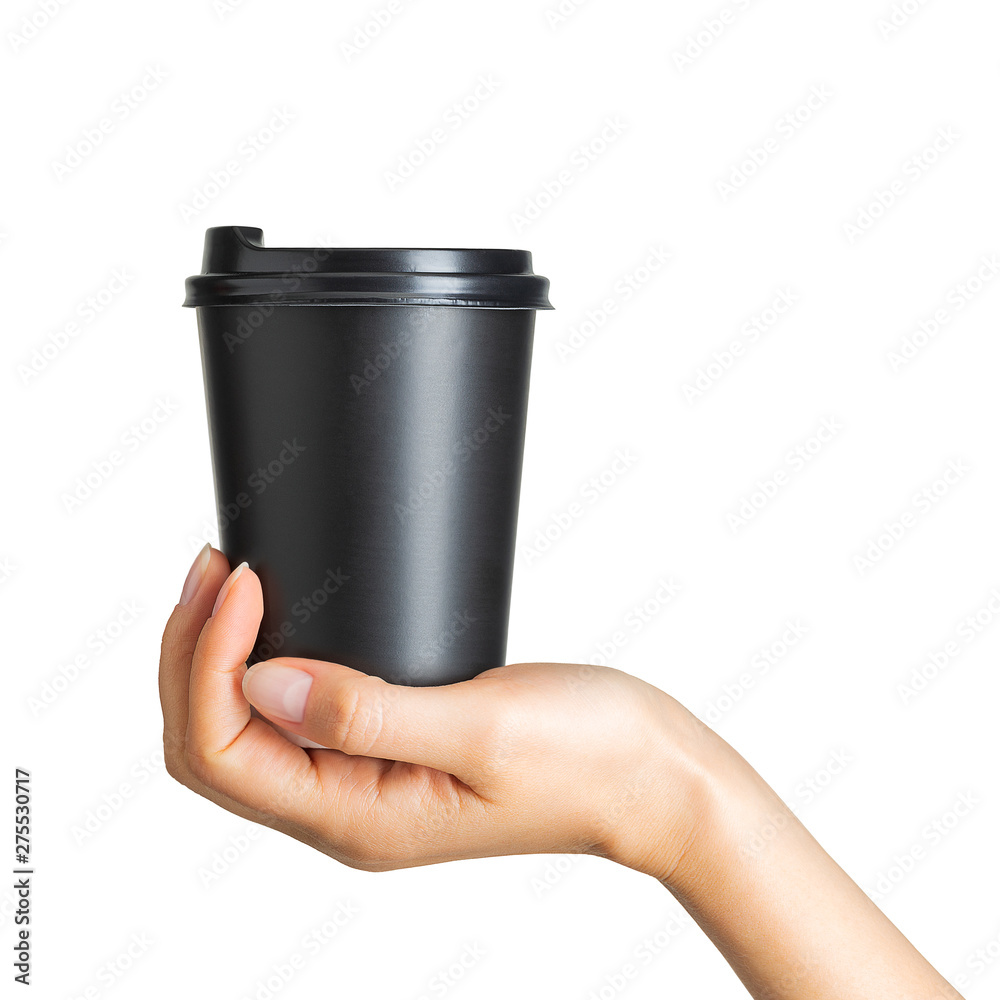 Woman hand holding coffee paper drinking cup Woman hand holding coffee paper drinking cup