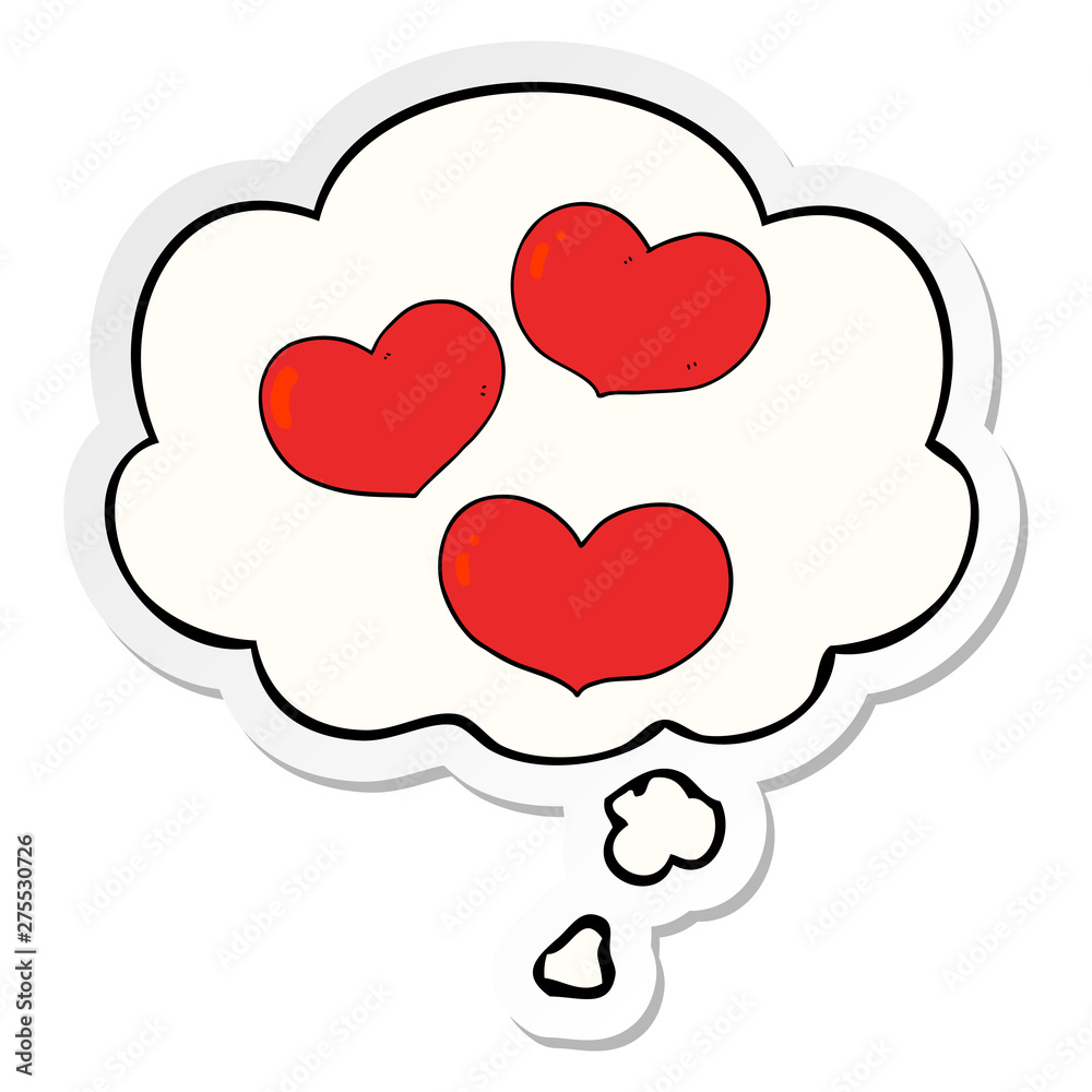 cartoon love hearts and thought bubble as a printed sticker cartoon love hearts and thought bubble as a printed sticker