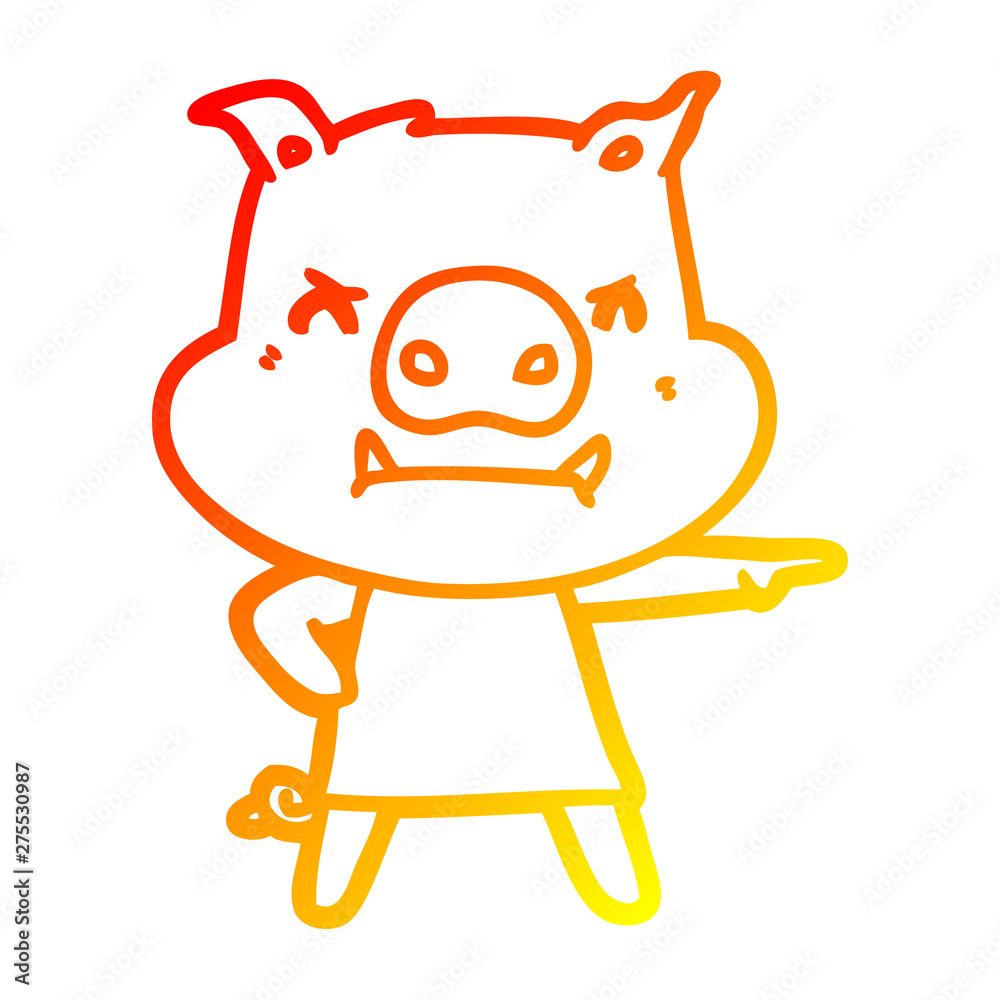 warm gradient line drawing angry cartoon pig in dress pointing warm gradient line drawing angry cartoon pig in dress pointing