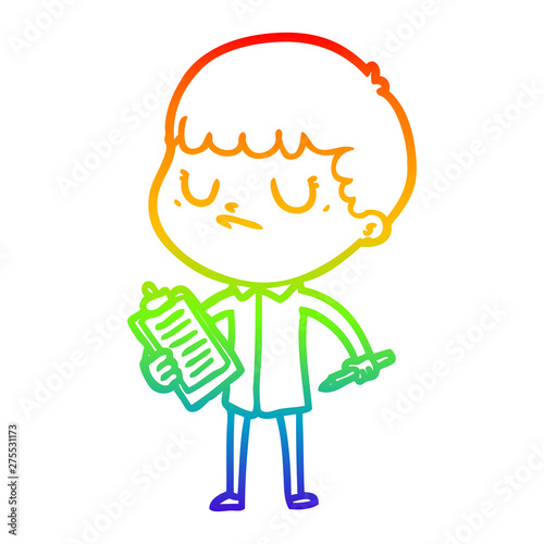 rainbow gradient line drawing cartoon grumpy boy