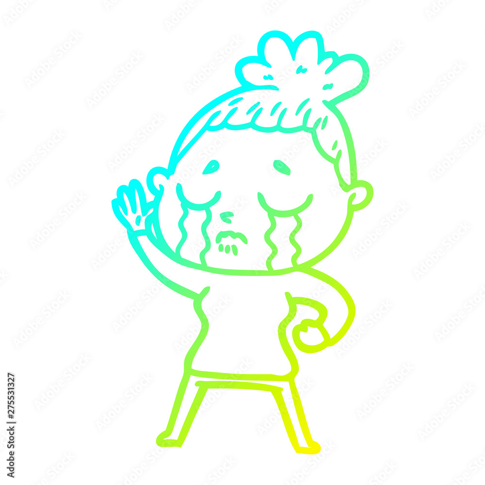 cold gradient line drawing cartoon crying woman