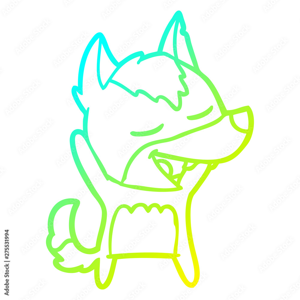 Obraz premium cold gradient line drawing cartoon wolf laughing