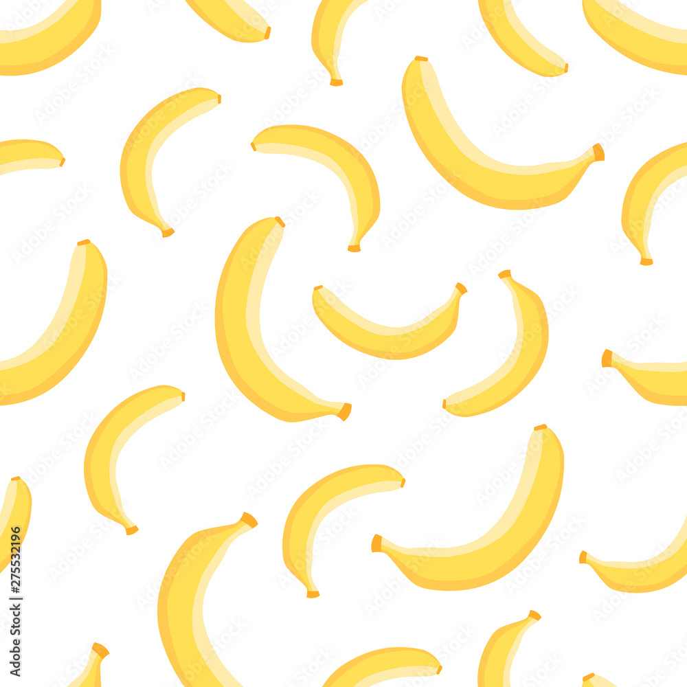 Seamless pattern of banana, tropical decoration in flat style.