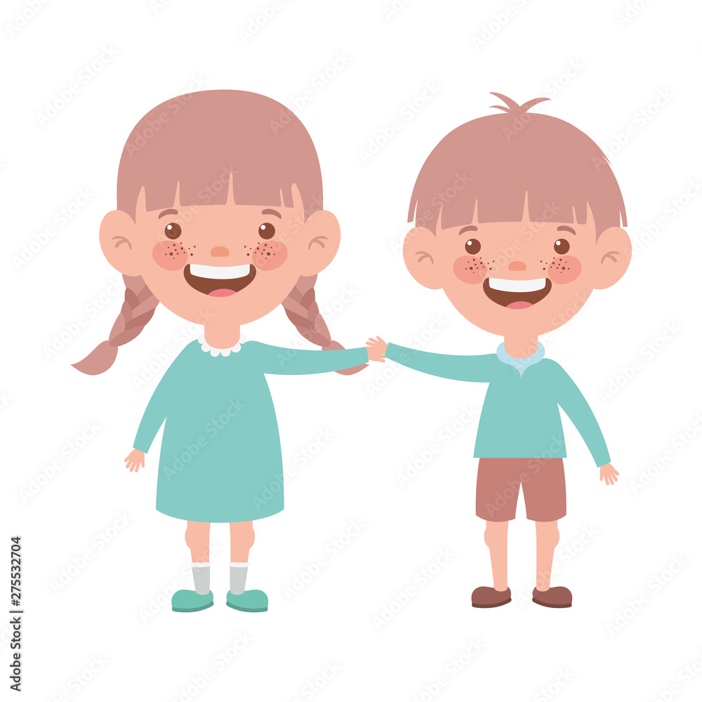 couple baby standing smiling on white background