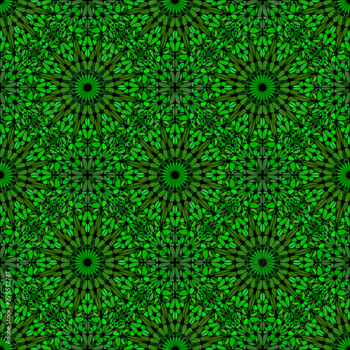Fototapeta Naklejka Na Ścianę i Meble -  Geometrical seamless bohemian kaleidoscope pattern design - green vector background