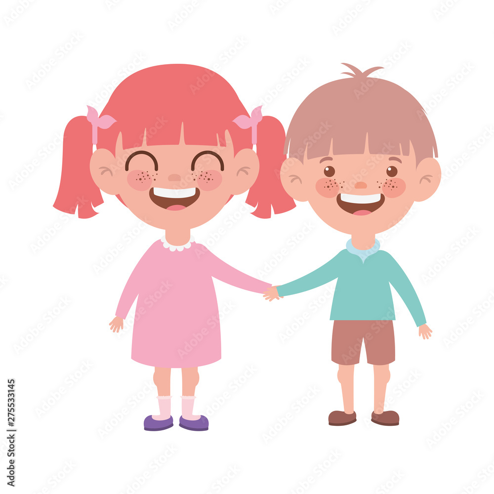couple baby standing smiling on white background