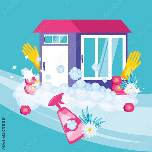 housekeeping tools with facade home and icons