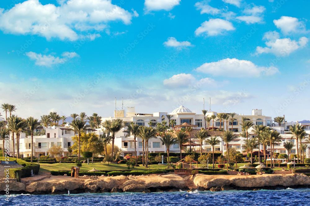 View on egyptian hotel from the red sea