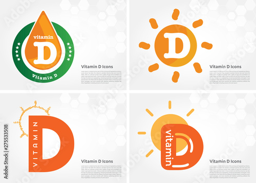 Vitamin D sun shining pill capsule icon collection black set, cholecalciferol. golden Vitamin complex with Chemical formula substance drop. Medical for heath Vector illustration