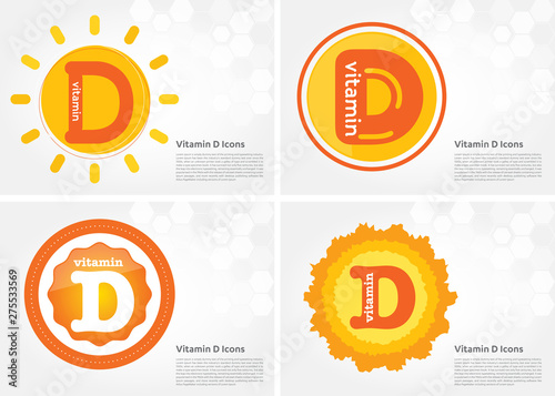 Vitamin D sun shining pill capsule icon collection black set, cholecalciferol. golden Vitamin complex with Chemical formula substance drop. Medical for heath Vector illustration
