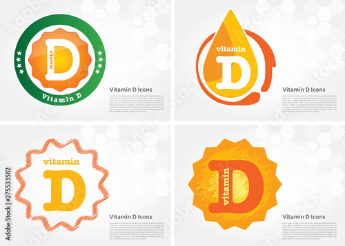 Vitamin D sun shining pill capsule icon collection black set, cholecalciferol. golden Vitamin complex with Chemical formula substance drop. Medical for heath Vector illustration