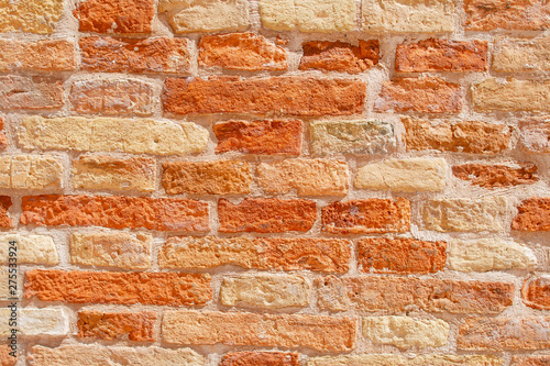 Bright Orange brick vintage background. Abstract wall background from bricks Textur