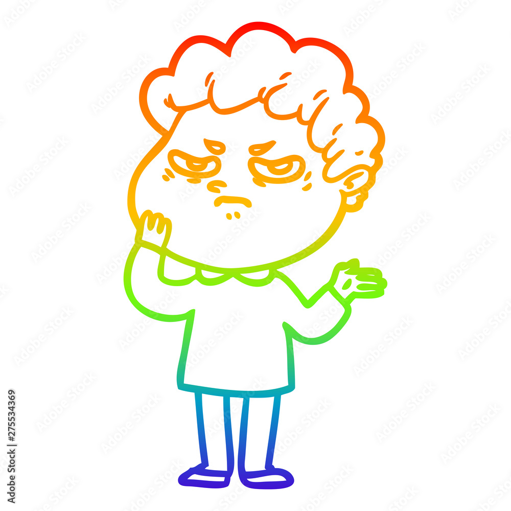 Obraz premium rainbow gradient line drawing cartoon angry man