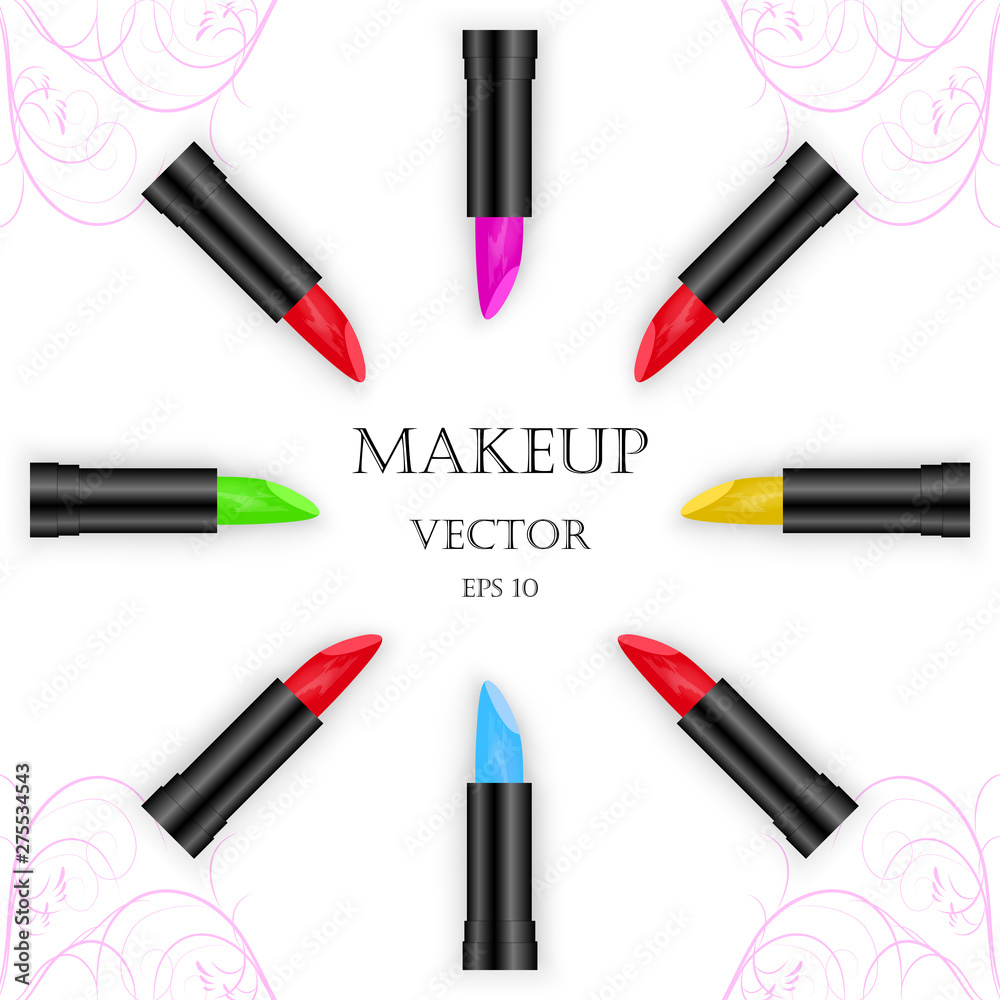 Makeup background with color lipsticks. Makeup background with color lipsticks.