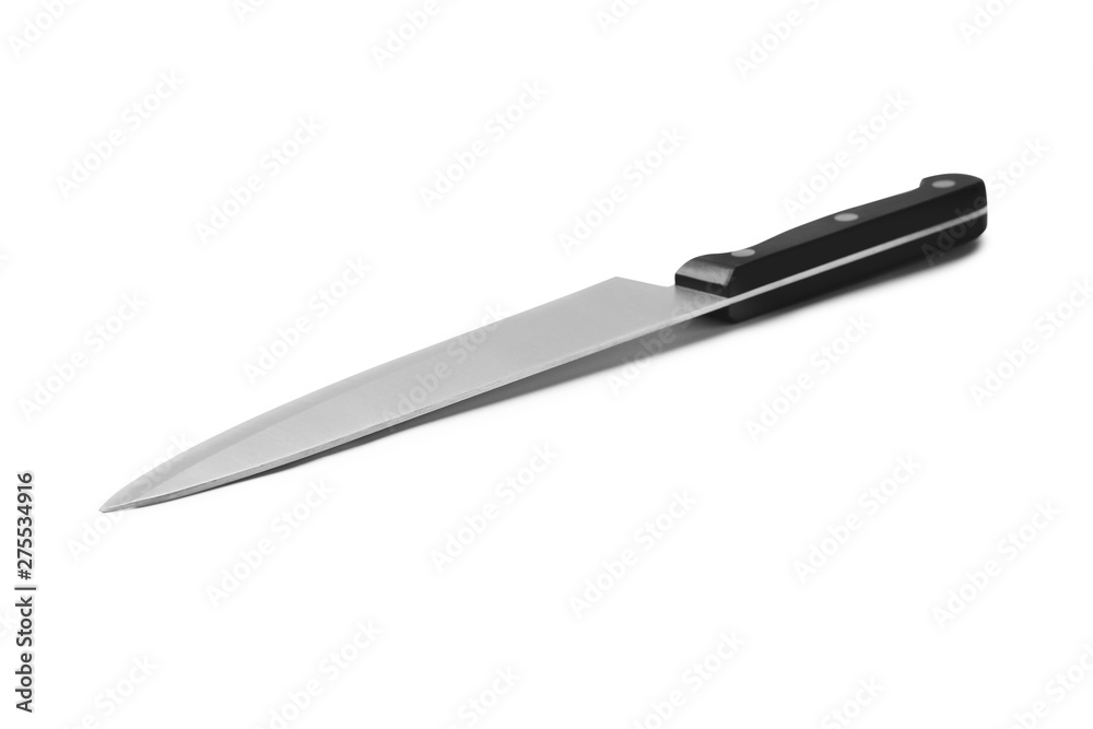 Sharp chef's knife with black handle isolated on white Sharp chef's knife with black handle isolated on white