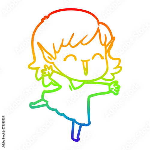 rainbow gradient line drawing cartoon elf girl