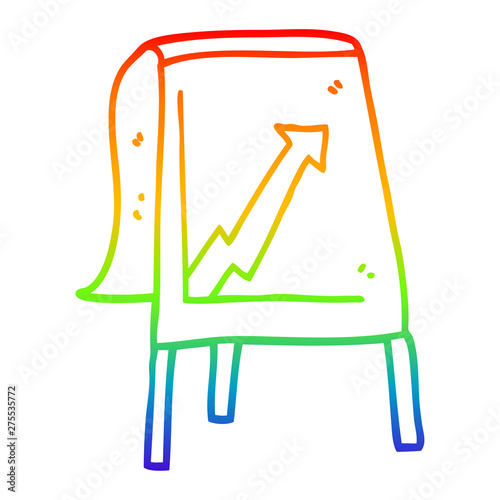 rainbow gradient line drawing cartoon business chart with arrow