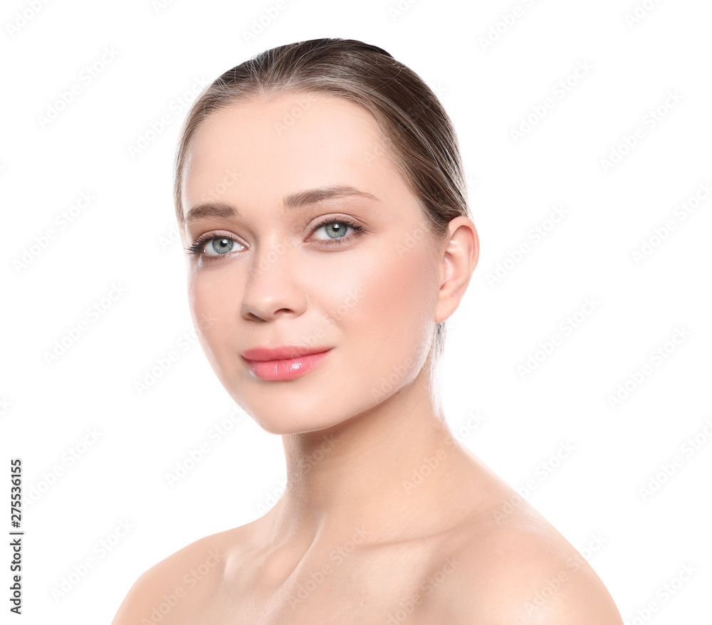 Portrait of young woman with beautiful face on white background Portrait of young woman with beautiful face on white background