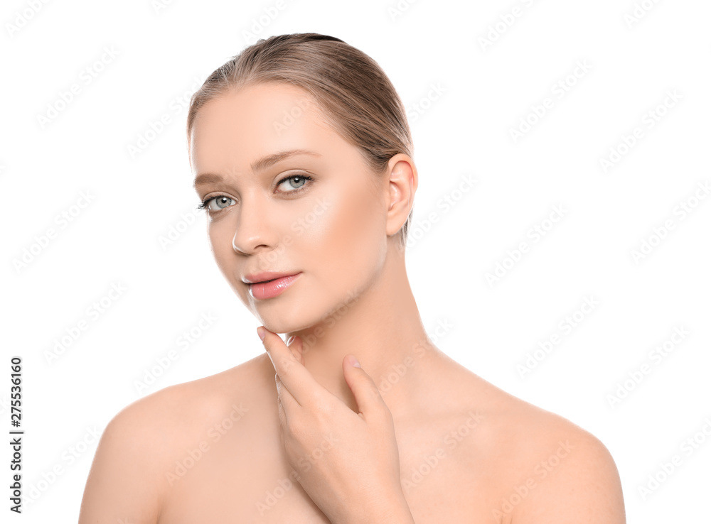 Portrait of young woman with beautiful face on white background Portrait of young woman with beautiful face on white background