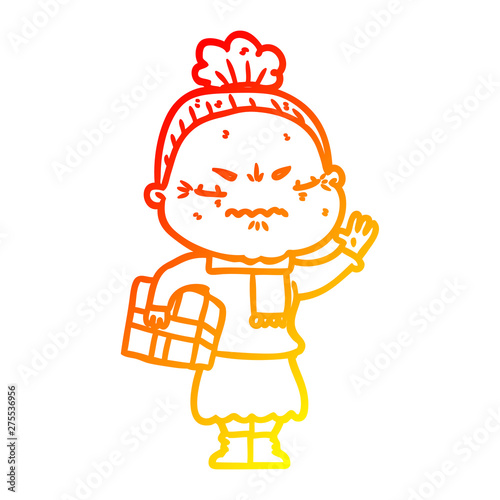 warm gradient line drawing cartoon annoyed old lady