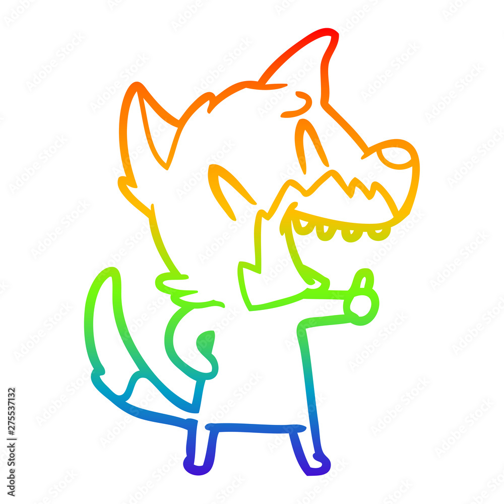 rainbow gradient line drawing laughing fox cartoon