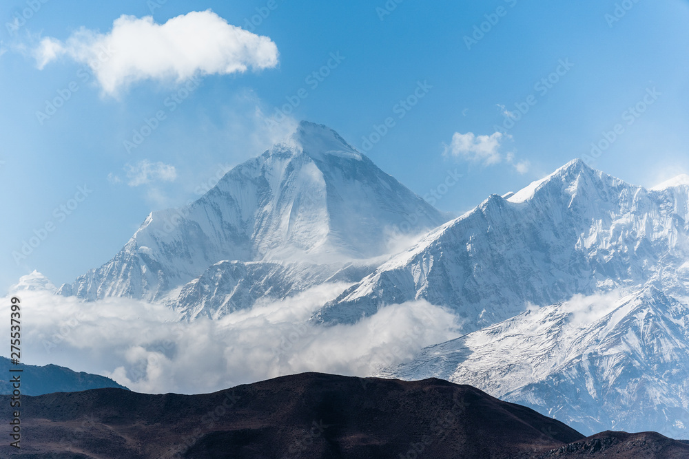 Scenery view on of the highest peaks in the world. Dhaulagiri mountain, Nepal.